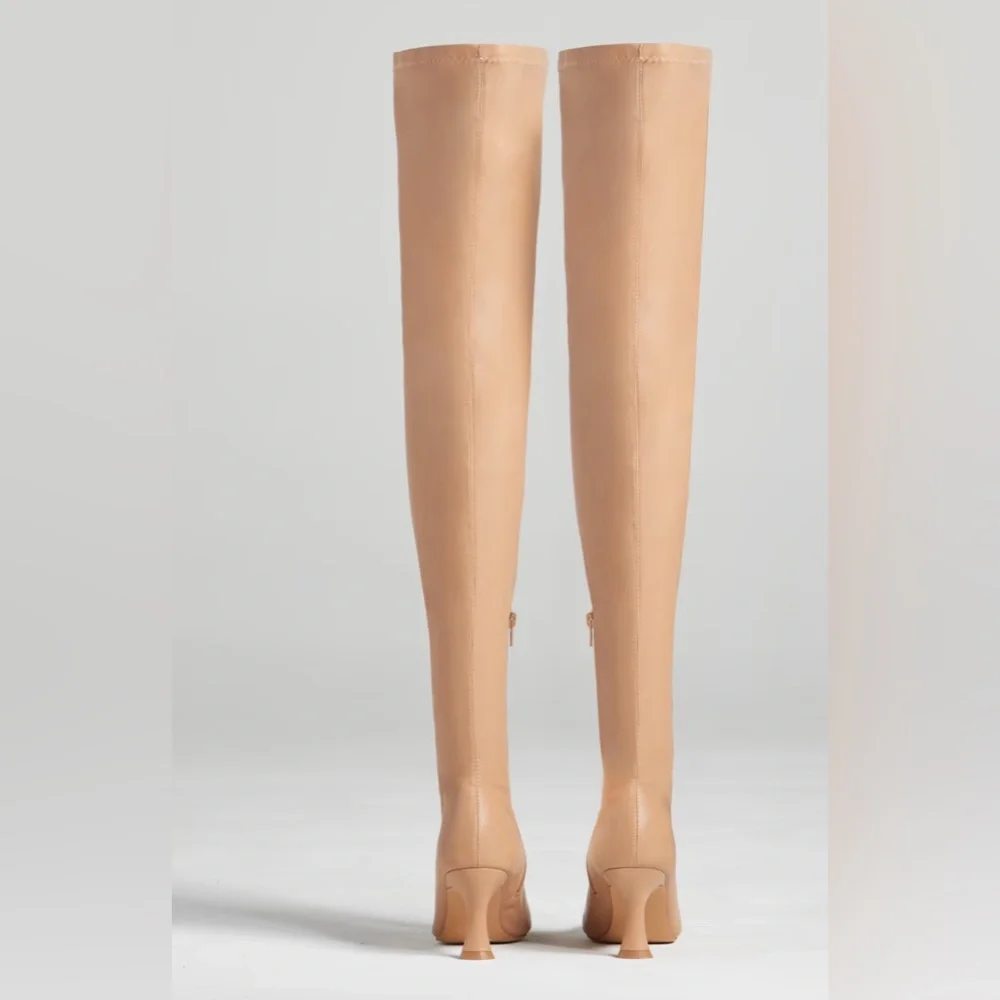 Nude Vegan Leather Over the Knee Stiletto Boots
